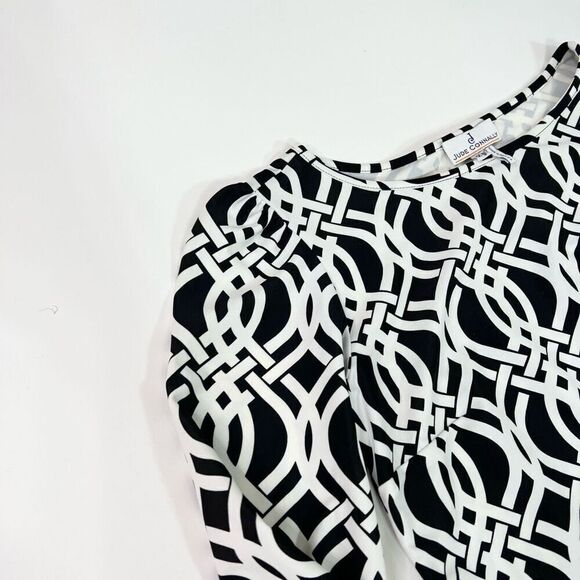 Jude Connally Shift Dress Womens XS Black White Trellis Elastic preppy mature - Picture 4 of 11